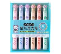Color Highlighters Set - 6 Pcs Portable Quick Dry Colored Highlighters - Cat Paw Highlighter Clear and Fluent Writing for Diaries, Letters, Card, Note, Scrapbook, for Kids Students Home Office School