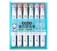 Color Highlighters Set - 6 Pcs Portable Quick Dry Colored Highlighters - Cat Paw Highlighter Clear and Fluent Writing for Diaries, Letters, Card, Note, Scrapbook, for Kids Students Home Office School