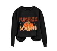 Color Hoodie Women Women's Fashion Casual Letter Halloween Printed Round Neck Long Sleeve Top Sweatshirt Long Sleeve Hoodie Dress (Black, XL)