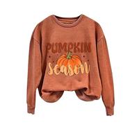 Color Hoodie Women Women's Fashion Casual Letter Halloween Printed Round Neck Long Sleeve Top Sweatshirt Long Sleeve Hoodie Dress (Orange, S)