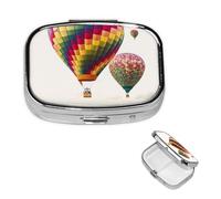 Color Hot Air Balloon Pill Box 2 Compartment Square Portable Pill Case for Pocket or Purse Pill Holder Weekly Pill Organizer Decorative Metal Medicine Vitamin Organizer Travel Gift
