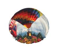 Color Hot Air Balloon Shower Cap for Women Double Layers Thick Hair Caps Reusable Waterproof Bath Caps with Elastic Band Hair Hat Washable Shower Hat for Men Women Spa Salon