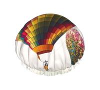 Color Hot Air Balloon Shower Cap Reusable Waterproof Shower Bonnet for Women Men Elastic Band Bath Hair Hat Double Layered Washable Bath Cap for All Hairstyles, Travel-Friendly
