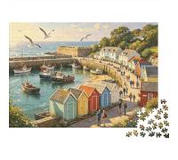 Color Huts Puzzle for Adults 1000Pc Recyclable Paper Coastal Realism Jigsaw Puzzles Educational Game Challenge Ideal for Family And Friends Gifts 38x26cm/1000pcs
