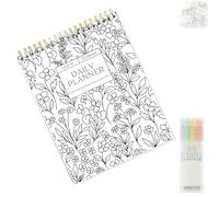 Color-In Spiral Notebook & Daily Planner, 2025 Flower Notebook And Planner, Flowers Meeting Notes Coloring Books with 5/15 Highlighter Pens, for dated Day Planner for Adults, Students(Style A(5 pens))
