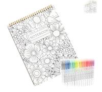 Color-In Spiral Notebook & Daily Planner, 2025 Flower Notebook And Planner, Flowers Meeting Notes Coloring Books with 5/15 Highlighter Pens, for dated Day Planner for Adults, Students(Style B(15 pens)