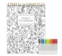 Color-In Spiral Notebook & Daily Planner, Coloring Notebooks for Task Planner Management, Pretty Floral Design, Calendars & Personal Organisers for Classroom Office Planning (Daily Planners)