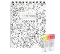 Color-In Spiral Notebook & Daily Planner - Exquisite Floral Cover Planner Notebook, 8.5x11" Ndated Notepad Day Planner Set With 15 Highlighter Pens, Floral Design Journal for Task Plan Management (B)
