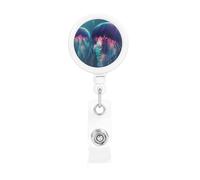 Color Jellyfish Badge Reel Retractable Badge Holder with Keychain Funny ID Clips for Badges Lightweight Plastic Name Card Holders for Nurses Office Teacher