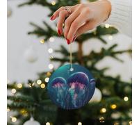 Color Jellyfish Ceramic Christmas Ornaments - 2.8 Inch Round Double-Sided Xmas Tree Decorations with Gold Ribbon for Home Holiday Decor, Gift for Family & Friends