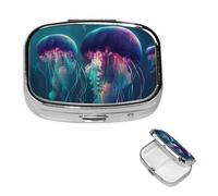 Color Jellyfish Pill Box 2 Compartment Round Metal Pill Case for Purse & Pocket, Portable Medicine Organizer Travel Pillbox Daily Pill Container Holder to Hold Vitamins, Fish Oil