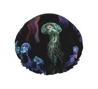 color jellyfish Printed Reusable Shower Hats, Double Layer Headgear For Spa And Salon, Large Hair Wrap