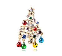 Color Jingle Bell Ball Tree Brooch Pin for Women Girls Men Gold Plated Fashion Rhinestone Red Green Charms Christmas Festival Ornament Brooches Lapel Pins Cute Holiday Xmas Party Dress Accessories