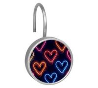 Color Love Hearts Pattern Double Glide Shower Curtain Hooks - Rustproof Stainless Steel Rings for Bathroom Shower Rods & Curtains