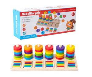 Color Matching Game, Social Teamwork Fun, 25x10x6.7cm, Wooden Color Sorting Stacking Toys, Mo-ntessori Toys Rainbow Rings Game, Stacking And Sorting Fun, For Kids Ages 3+ Preschool Home