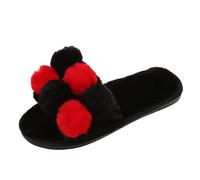 Color Matching Pompom Fluffy Slippers for Women Open Toe Faux Fur Sliders | Thick Cosy Non-Slip House Shoes , LadiesIndoor Winter Warm Plush Slippers,Soft Fuzzy Mule Slipper Non-Slip Sole for Comfort