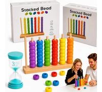 Color Matching Stacking Puzzle Game with 3-Min Sand Timer, Wooden Ring Stack Puzzle with Challenge Cards for 2 Players, Fast-Paced Pattern Matching Brain Teaser for Family Game Night(1 Pack)