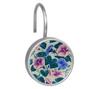 Color Morning Glory Blossoms Pattern Double Glide Shower Curtain Hooks - Rustproof Stainless Steel Rings for Bathroom Shower Rods & Curtains