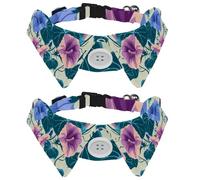 Color Morning Glory Blossoms Pattern Pet Bow Tie Collar, Adjustable Soft Waterproof Collar for Cats & Dogs