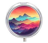 Color Mountain Gradient Pill Box 3 Compartment Decorative Metal Medicine Vitamin Organizer Personalized Medicine Organizer Travel Pillbox for Outdoor