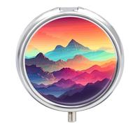 Color Mountain Gradient Pill Box Cute Round Pill Box 3 Compartment Decorative Pocket Purse Portable Mini Travel Medicine Tablet Vitamin Fish Oil Holder Organizer Pill Case