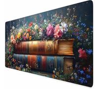 Color Mouse Mat 24X12inch Flowers And Books Gaming Mouse Pad, Large Mousepad with Non-Slip Rubber Base, Office Accessories with Stitched Edge, Washable Mousepad for Laptop, Office, Room Decor -XZ41Z