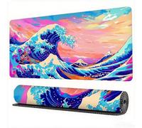 Color Mouse Mat XXL 47.2x23.6x0.12 inch Large Gaming Mouse Pad Ocean Waves Desk Mat Stitched Edges Washable Japanese Mousepad with Anti-Slip Rubber Base for Laptop Office Decor, Gifts for Women,Model2