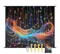 Color Music Note Beach Blanket Sandproof Waterproof Lightweight Beach Mat for Travel, Camping, Hiking, Picnic, Festivals with 4 Stakes, 1 Travel Carry Bag, 1 Carabiner