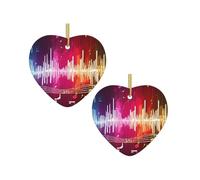 Color Music Notes Print Christmas Tree Ceramic Hanging Heart Shaped Christmas Tree Pendants Family Gatherings Holiday Party Decor.