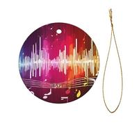 Color Music Notes Print Christmas Tree Ceramic Hanging Round Shaped Christmas Tree Pendants Family Gatherings Holiday Party Decor.