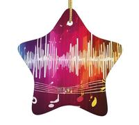 Color Music Notes Print Christmas Tree Ceramic Hanging Star Shaped Christmas Tree Pendants Family Gatherings Holiday Party Decor.