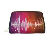 (Color Music Notes) Print Pu Leather Makeup Bag with Zipper Pocket Compact Organizer for Travel/Purse