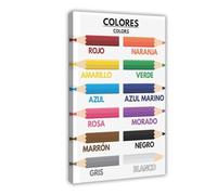 Color Names for Kids, Spanish Language, Education, Learning Classroom Poster Canvas Poster Wall Art Decor Print Picture Paintings for Living Room Bedroom Decoration 12x18inch(30x45cm)