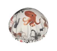 Color Octopus Double Waterproof Elastic Band Shower Cap With Frilled Ears Kitchen Oil-Proof Bonnet Can Be Reused