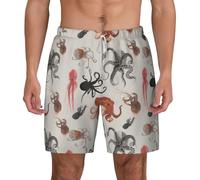 Color Octopus Print Men's Quick-Dry Swim Trunks,Breathable Swimming Board Shorts, for Summer Surfing Beach White