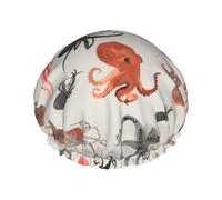 Color Octopus Print Shower Cap,Elastic And Reusable Bath Hair Hat For Long Hair,Large Waterproof Shower Bonnet,For Women Men Kids