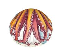 Color Octopus Print Shower Cap For Women,Reusable Bath Cap,Breathable Shower Caps,Bathing Shower Caps With Adjustable