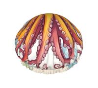 Color octopus Print Shower Cap with Elastic and Reusable for Long and Short Hair,Double Layers Hair Cap