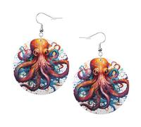 Color octopus Prints Leather round earrings Pendant Stylish and beautiful Lightweight Dangle for Women Girls