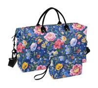 Color Oil Painting Sense Flowers Large Bag Overnight Bag Gym Carry on Duffel Bags with Toiletry Bag for Workout 2 Pcs Set bolso para Mujer