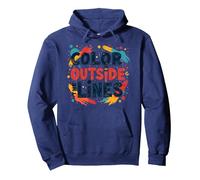 Color Outside the Lines Artistic Inspirational Quote Pullover Hoodie, Adult Unisex, Navy, M