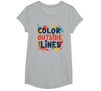 Color Outside The Lines Artistic Inspirational Quote T-Shirt, Girls, Heather Grey, Large