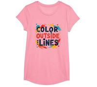 Color Outside The Lines Artistic Inspirational Quote T-Shirt, Girls, Pink, Medium