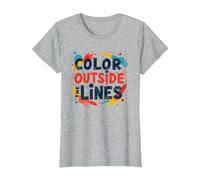 Color Outside The Lines Artistic Inspirational Quote T-Shirt, Women, Heather Grey, XXL