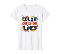 Color Outside The Lines Artistic Inspirational Quote T-Shirt, Women, White, L