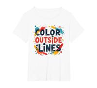 Color Outside The Lines Artistic Inspirational Quote T-Shirt, Women's Plus, White, 5X