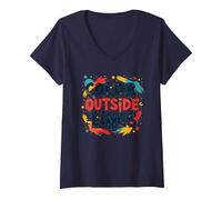 Color Outside The Lines Artistic Inspirational Quote V-Neck T-Shirt, Women, Navy, M