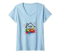 Color Outside The Lines: Vibrant Creative Expression V-Neck T-Shirt, Women, Baby Blue, L