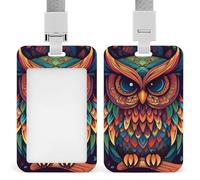 Color Owl Pattern Badge Holders with Push-Pull Slot&Lanyard Waterproof Plastic Vertical Work ID Card Holder Portable Travel Document Protector Detachable Card Protector