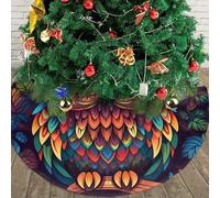 Color owl Pattern Christmas Tree Skirt 30" Plush Soft Artificial Tree Mat Cover Merry Christmas Xmas Tree Skirt for Christmas Decoration Holiday Indoor Outdoor Winter Party Decor